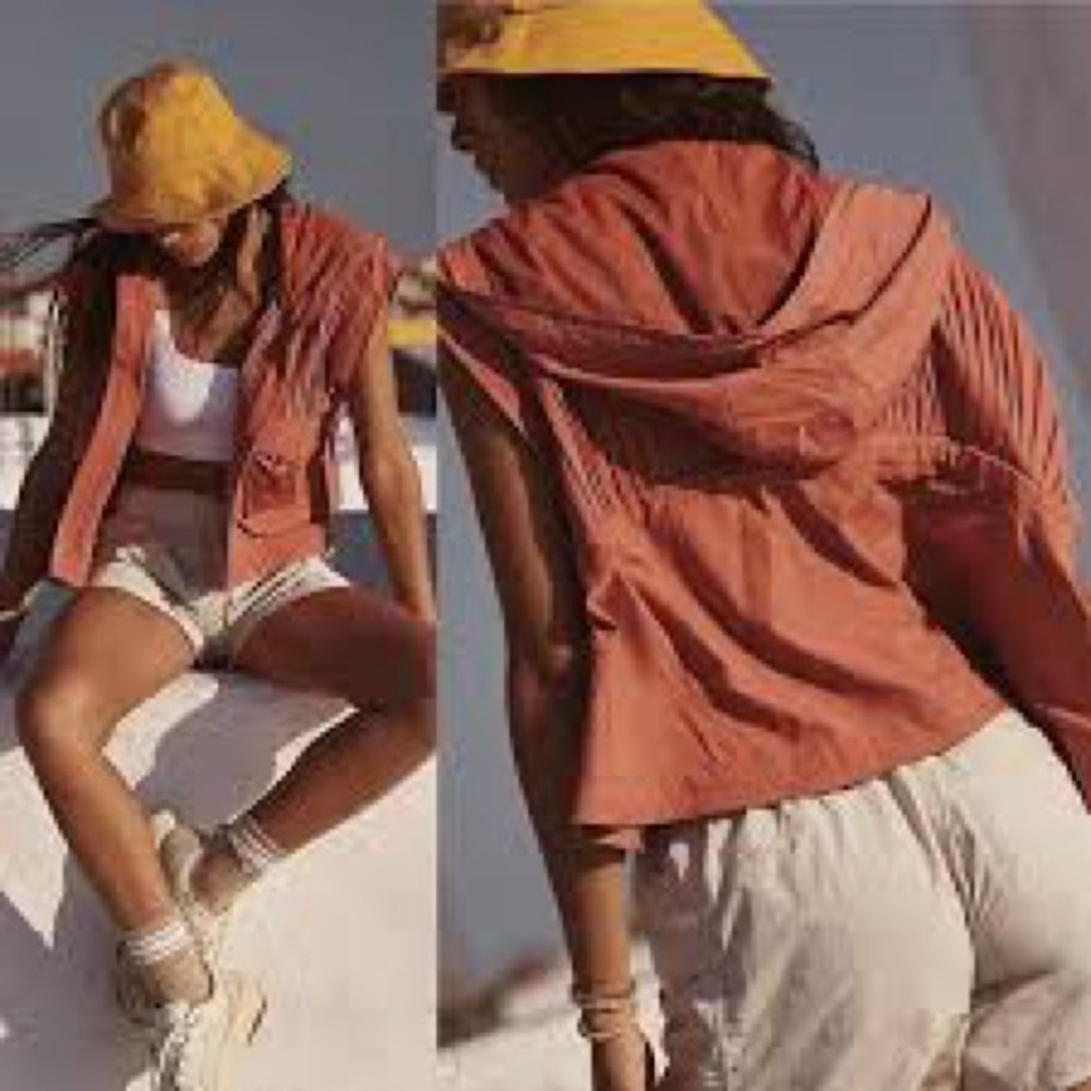 FREE PEOPLE Pleaty Please Women's Hooded Sequoia Rust Pink CROPPED Vest Jacket